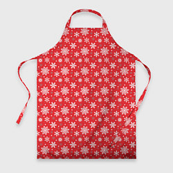 Фартук кулинарный Снежинки красный фон, цвет: 3D-принт