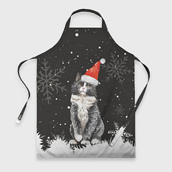 Фартук кулинарный Новогодний Черный кот в кружке, цвет: 3D-принт