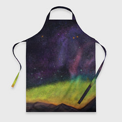 Фартук кулинарный Горный пейзаж со звёздным небом и северным сиянием, цвет: 3D-принт