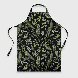 Фартук кулинарный Зелёные листья папоротника на черном фоне, цвет: 3D-принт