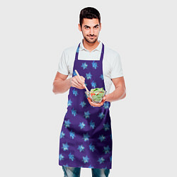 Фартук кулинарный Цветы Фиолето-Белые Гибискус На Синем Фоне, цвет: 3D-принт — фото 2