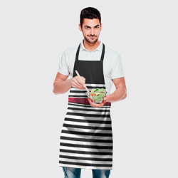 Фартук кулинарный Полосатый современный черно-белый с красной вставк, цвет: 3D-принт — фото 2