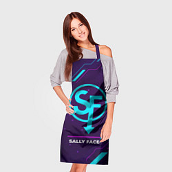 Фартук кулинарный Символ Sally Face в неоновых цветах на темном фоне, цвет: 3D-принт — фото 2