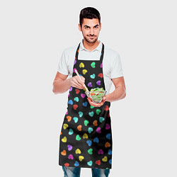 Фартук кулинарный Сердечки разноцветные на черном, цвет: 3D-принт — фото 2