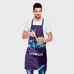 Фартук кулинарный Символ Hitman в неоновых цветах на темном фоне, цвет: 3D-принт — фото 2