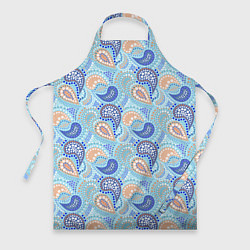 Фартук кулинарный Турецкий огурец Turkish cucumber blue pattern, цвет: 3D-принт