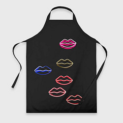 Фартук кулинарный Неоновое множество губ - Красный, цвет: 3D-принт