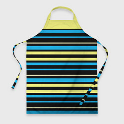 Фартук кулинарный Желто-голубые полосы на черном фоне, цвет: 3D-принт