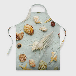 Фартук кулинарный Океанские ракушки и морские звёзды на песке, цвет: 3D-принт
