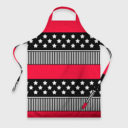 Фартук кулинарный Red and black pattern with stripes and stars, цвет: 3D-принт