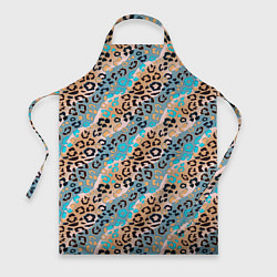 Фартук кулинарный Леопардовый узор на синих, бежевых диагональных по, цвет: 3D-принт