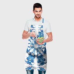 Фартук кулинарный Гжель синий цветок, цвет: 3D-принт — фото 2