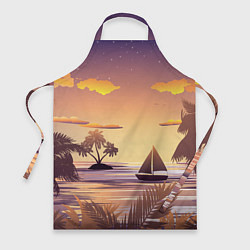 Фартук кулинарный Лодка в море на закате возле тропических островов, цвет: 3D-принт