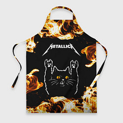 Фартук кулинарный Metallica рок кот и огонь, цвет: 3D-принт