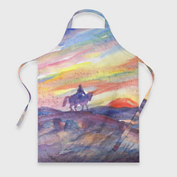 Фартук кулинарный Одинокий всадник в степи на закате, цвет: 3D-принт