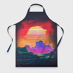 Фартук кулинарный Синтвейв неоновые горы на закате, цвет: 3D-принт