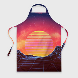 Фартук кулинарный Абстрактные 3D неоновые горы на закате, цвет: 3D-принт