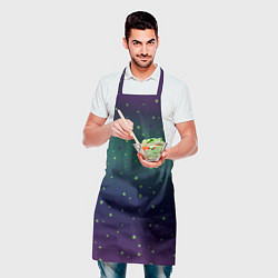 Фартук кулинарный Неоновые зеленые и сиреневые звезды на темно зелен, цвет: 3D-принт — фото 2
