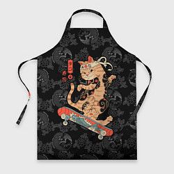 Фартук кулинарный Кот самурай на скейтборде, цвет: 3D-принт