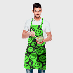 Фартук кулинарный Психоделические смайлы - салатовый неон, цвет: 3D-принт — фото 2