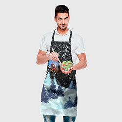 Фартук кулинарный Санта на оленях в ночном небе, цвет: 3D-принт — фото 2