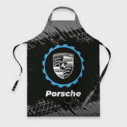 Фартук кулинарный Porsche в стиле Top Gear со следами шин на фоне, цвет: 3D-принт