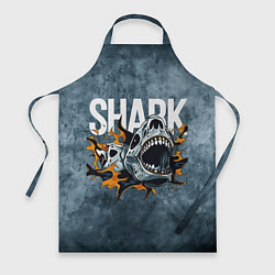 Фартук кулинарный С акулой в стиле Арт на синем мраморе, цвет: 3D-принт
