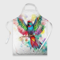Фартук кулинарный Разноцветный акварельный попугай с расправленными, цвет: 3D-принт