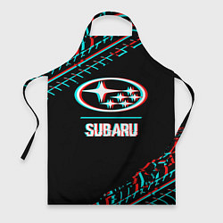 Фартук кулинарный Значок Subaru в стиле glitch на темном фоне, цвет: 3D-принт
