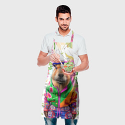 Фартук кулинарный Капибара в модной куртке - нейросеть, цвет: 3D-принт — фото 2