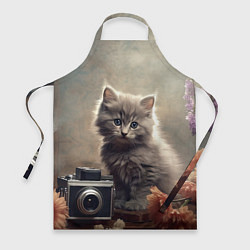 Фартук кулинарный Серый котенок, винтажное фото, цвет: 3D-принт