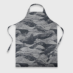 Фартук кулинарный Черные абстрактные волны, цвет: 3D-принт