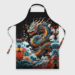 Фартук кулинарный Дракон на волнах в японском стиле арт, цвет: 3D-принт