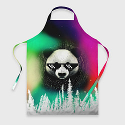 Фартук кулинарный Панда в очках на фоне северного сияния и леса, цвет: 3D-принт