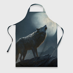 Фартук кулинарный Волк воющий на Луну, цвет: 3D-принт