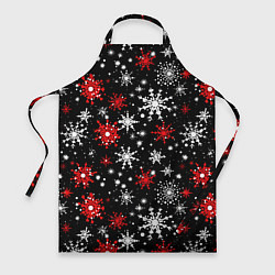 Фартук кулинарный Белые и красные снежинки на черном фоне - нейросет, цвет: 3D-принт