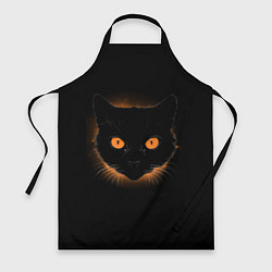 Фартук Портрет черного кота в оранжевом свечении