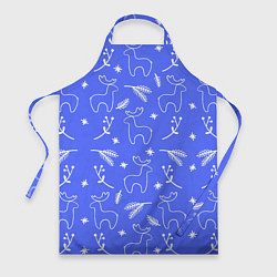 Фартук Синий рождественский принт с оленями