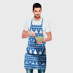 Фартук кулинарный Синий свитер с новогодними оленями, цвет: 3D-принт — фото 2