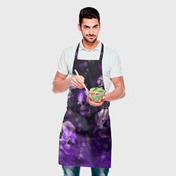 Фартук кулинарный Фиолетовые черепа на зелёном фоне, цвет: 3D-принт — фото 2