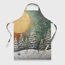 Фартук кулинарный Большая луна и новогодний лес, цвет: 3D-принт