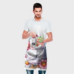 Фартук кулинарный Мультяшная курица с цветами акварелью, цвет: 3D-принт — фото 2