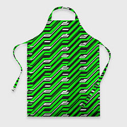 Фартук кулинарный Чёрно-зелёный линейный узор киберпанк, цвет: 3D-принт