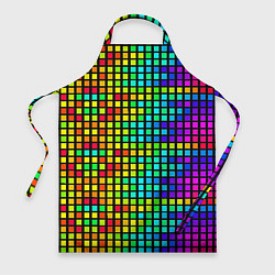 Фартук кулинарный Разноцветные квадраты на чёрном фоне, цвет: 3D-принт