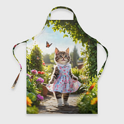 Фартук кулинарный Кошка в летнем платье в саду, цвет: 3D-принт