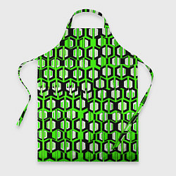Фартук кулинарный Техно узор из шестиугольников зелёный, цвет: 3D-принт