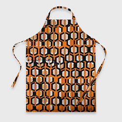 Фартук кулинарный Техно узор из шестиугольников оранжевый, цвет: 3D-принт