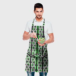 Фартук кулинарный Бело-зелёные треугольники на чёрном фоне, цвет: 3D-принт — фото 2