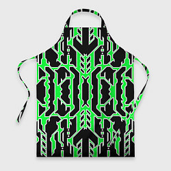 Фартук кулинарный Техно зелёные линии с белой обводкой на чёрном фон, цвет: 3D-принт