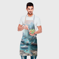 Фартук кулинарный Гавань с лодками, цвет: 3D-принт — фото 2